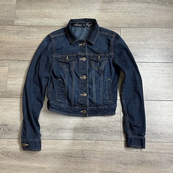 American Eagle Jean Jacket Size Small Blue Long Sleeve Button Down Cropped - Picture 1 of 5